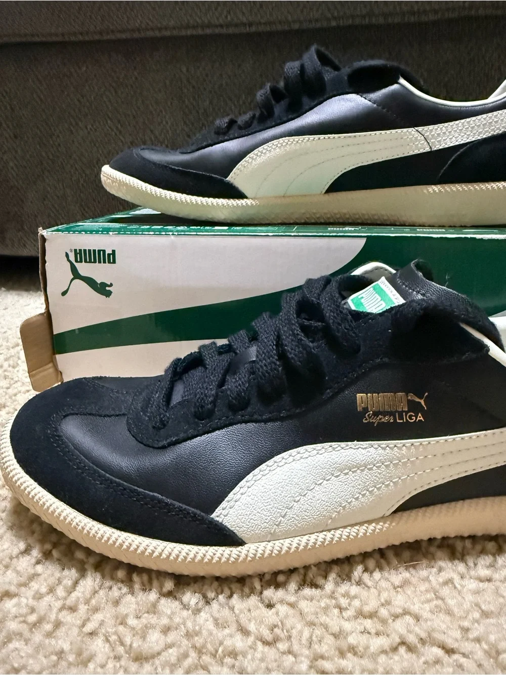 PUMA Super Liga Og Retro Mens Black Sneakers Casual Shoes 356999 New Sz 8.5